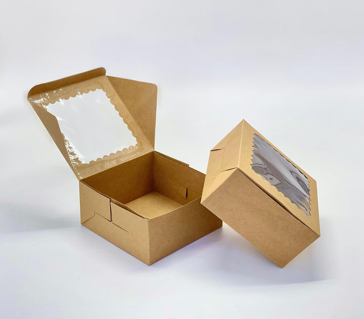 EcoPakOnline Kraft bakery/cookie/pastry box 6x6x3 inches with window