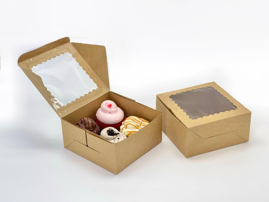 EcoPakOnline Kraft bakery/cookie/pastry box 6x6x3 inches with window